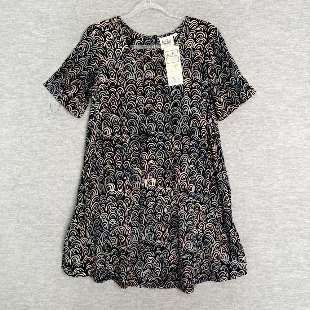 Go Fish Women Dress Tie Dye Batik Size XS NWT Swing Short Sleeve Black New Beach